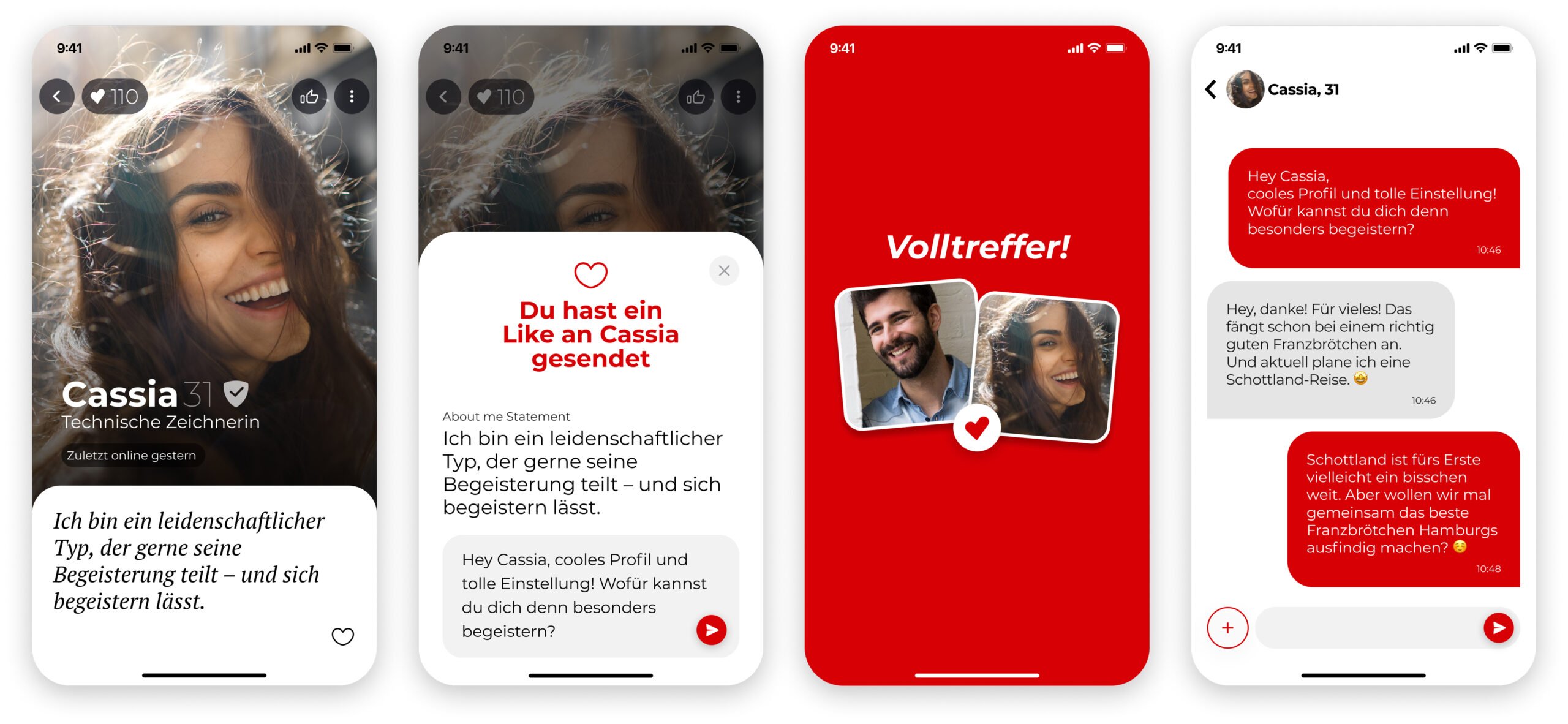 Parship Like&Check, die neue Kontaktaufnahme: Like auf einen Profilbereich versenden, persönliche Nachrichten hinzufügen, matchen und chatten!